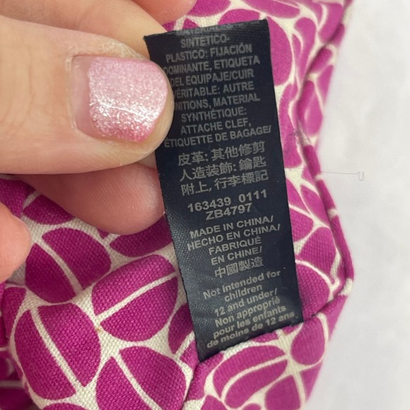 Fossil Key-Per Tote Bag Large Pink Canvas Leather Stripe Barbiecore Carry All - Picture 11 of 14